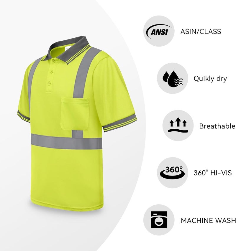 TCCFCCT Safety Polo Shirt for Men, Hi Vis Shirts for Men Reflective, Hi Vis Shirts for Men Construction Work, Night Working, Night Running, PLD-Yellow-M - Image 3